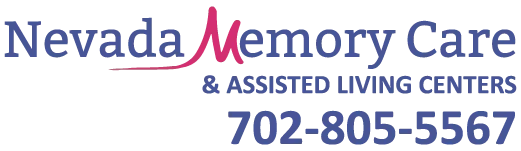 Nevada memory care's header logo with text and M of Memory is stylize with pink color. Other text is & assisted living with a phone number 702-805-5567
