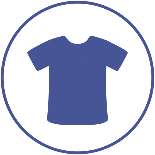 A logo of shirt with a blue border representing dressing assistant services from Nevada Memory Care