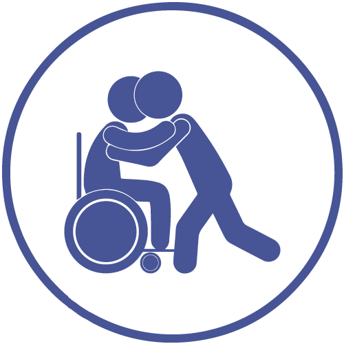 A person in a wheelchair is being embraced by another individual, showing compassion and support.